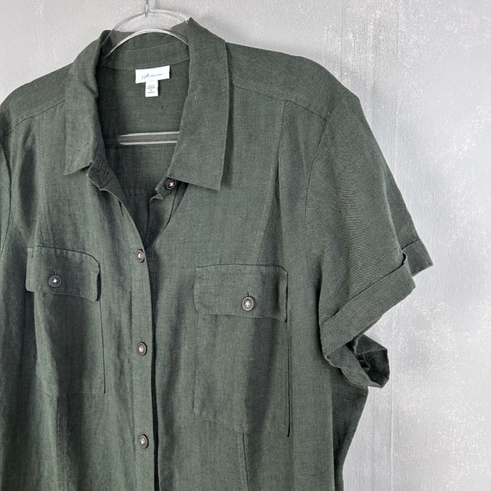 J. Jill midi shirt dress plus size 2X 100% linen green button up short sleeve - Picture 7 of 14